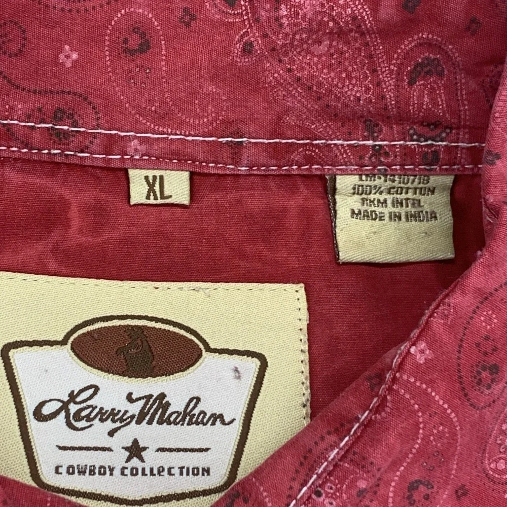 Larry Mahan Red Paisley Men's XL Cowboy Collection Pearl Snap Shirt 100% Cotton - Picture 4 of 11